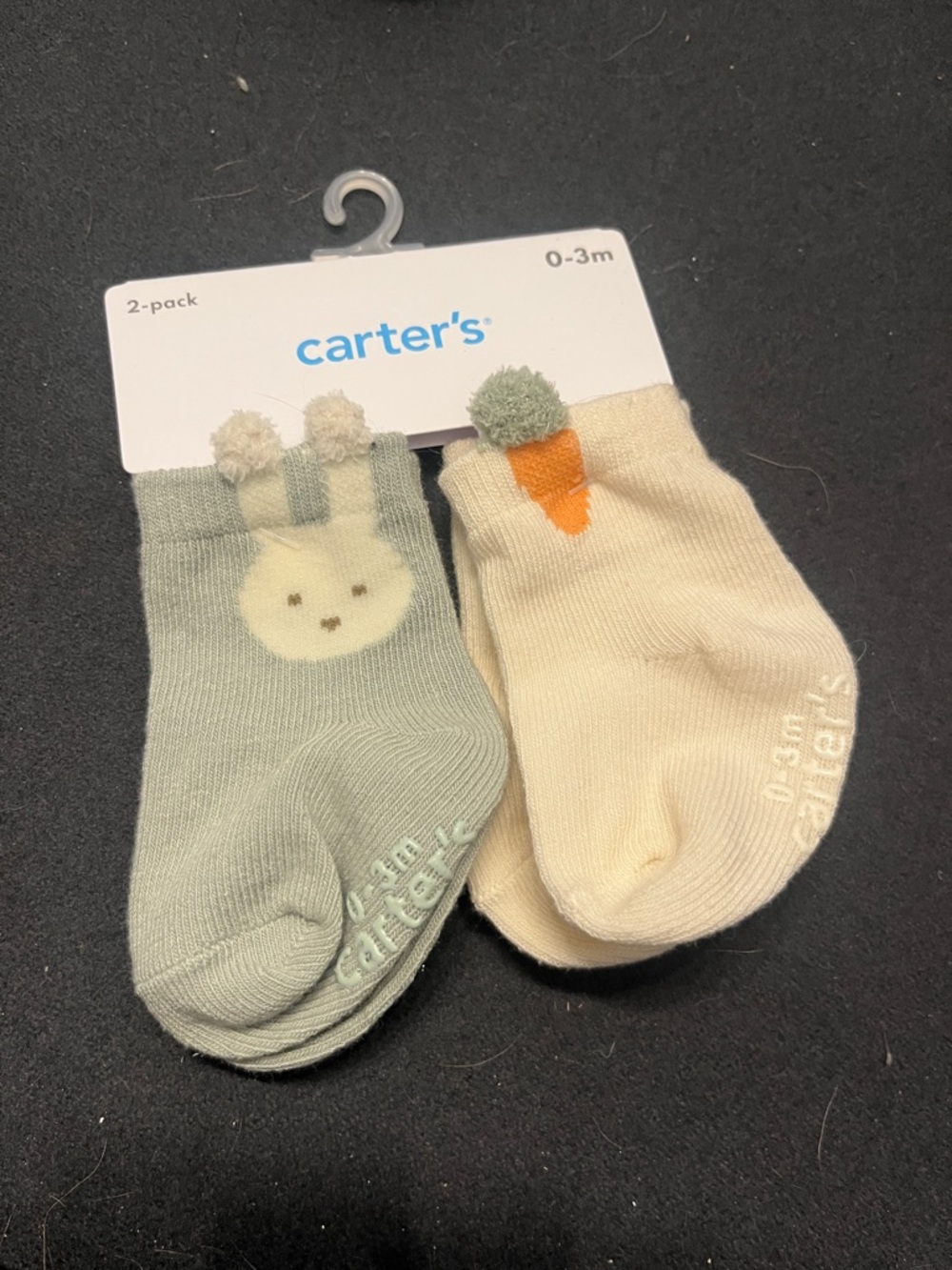 Carter's Sage Bunny & Cream Carrot Baby Socks 2-Pack 0-3 month Easter gift